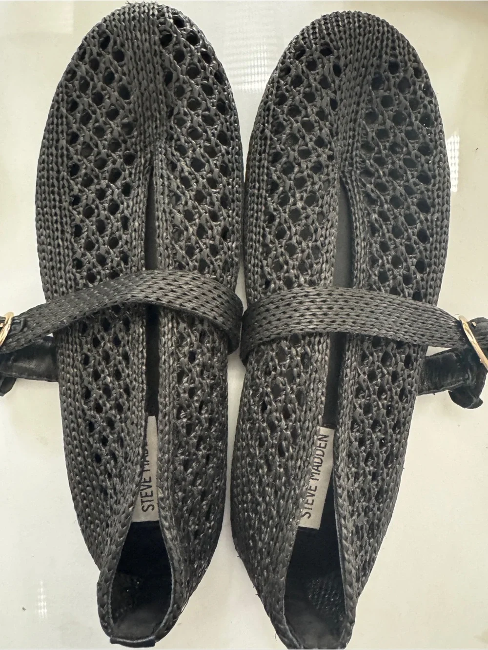 Steve Madden Black Woven Mary Jane Flats with Ankle Strap